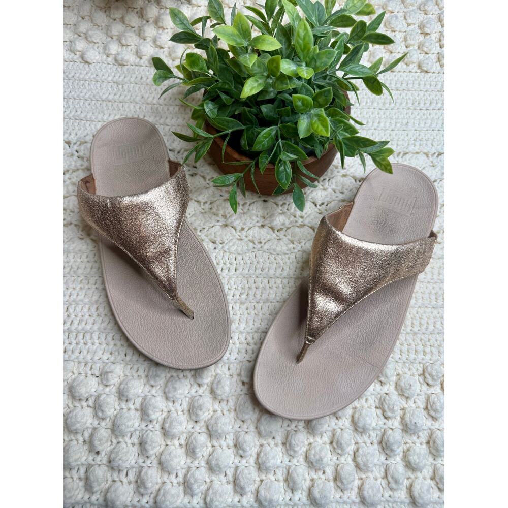 FITFLOP Women's 9 LULU Leather Toe Post Sandal Shoes Pink Rose Gold Glitter - Picture 11 of 12